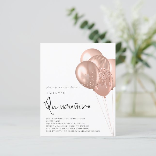 Balloon Or Rose Budget QR Code Quinceañera Parti (Debout devant)