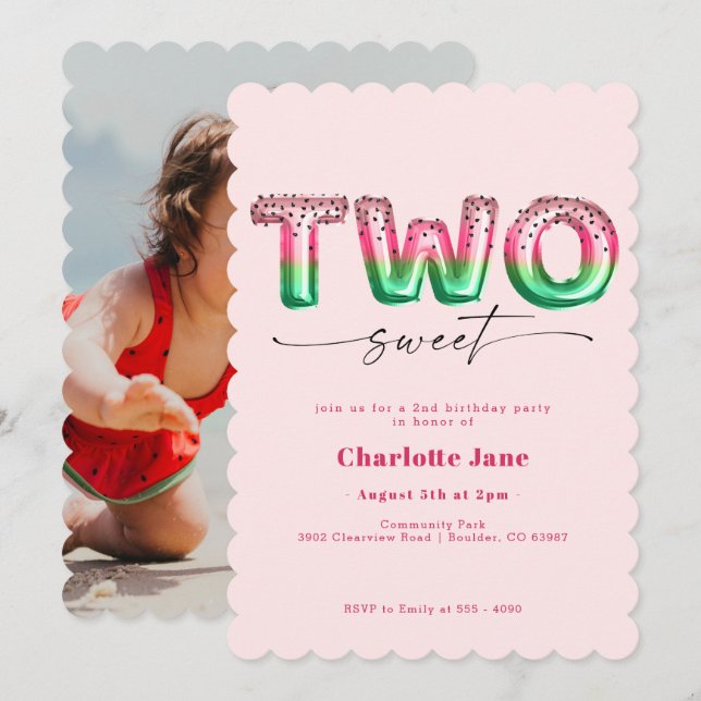 Balloon Pink Watermelon Invitation 2e anniversaire (Devant / Derrière)