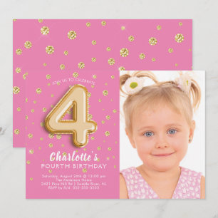 Balloon rose Foil Photo 4E Invitation anniversaire