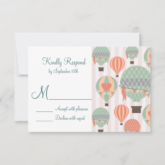 Balloons à air chaud avec Cartes RSVP de mariage d (Devant)