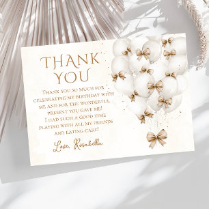 Balloons Beige Bow Fille Carte de remerciements d'