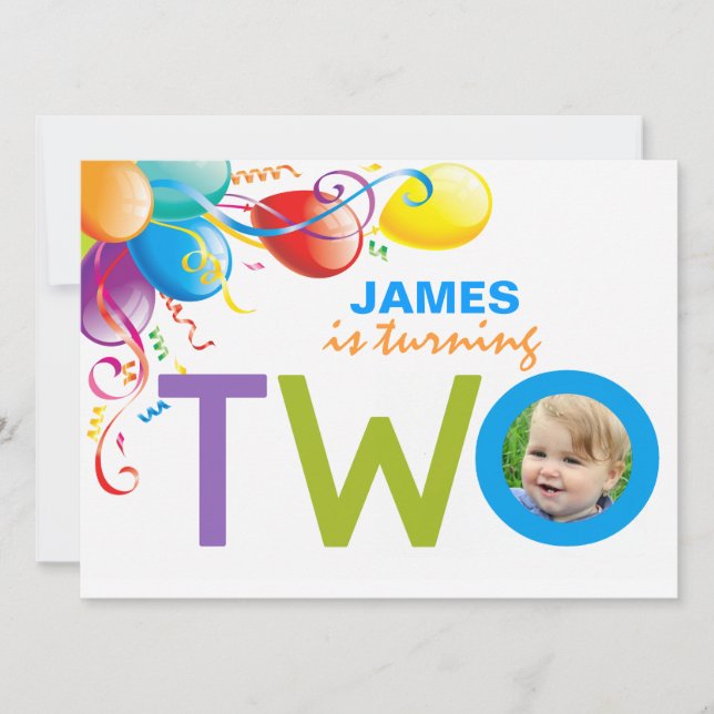 Balloons Boy Deux Anniversaire Fête | Invitation p (Devant)