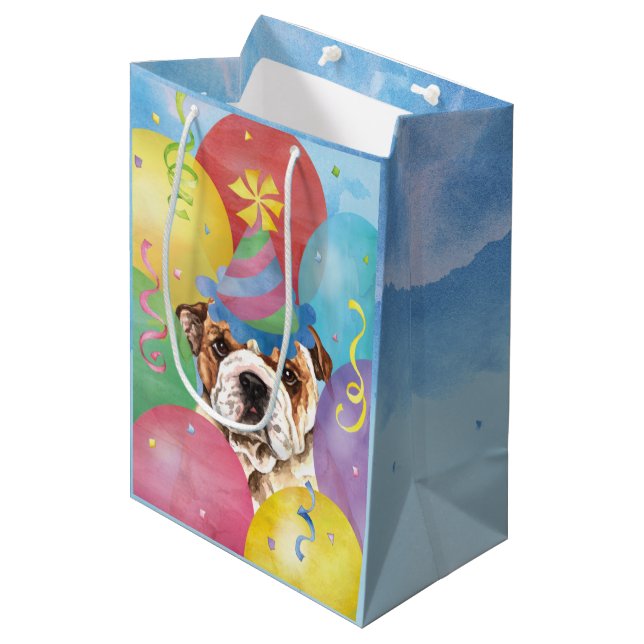 Balloons d'anniversaire Bulldog moyen sac cadeau (Devant Angle)