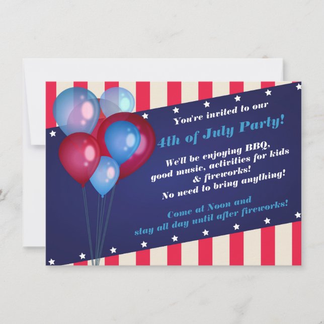 Balloons et bandes 4 juillet Invitations de fête (Devant)