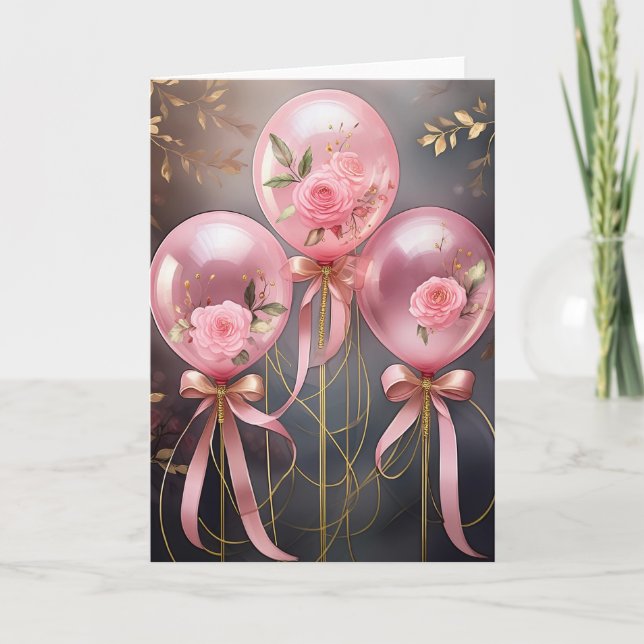 Balloons et Roses, Carte de vœux pliée 5" x 7" (Devant)
