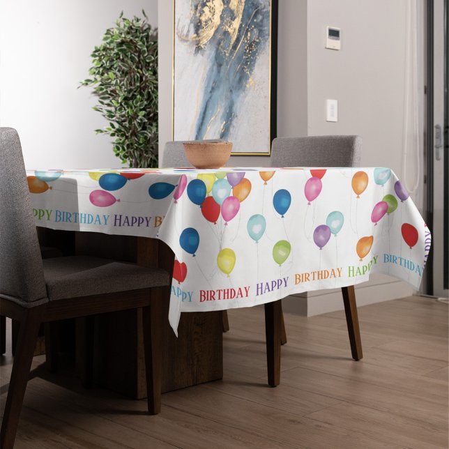 Balloons Joyeux Anniversaire Nappe Editable (Happy Birthday Balloons Whimsical Tablecloth)