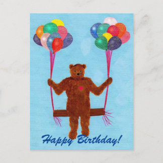 Balloons Ours Teddy Swing Bonne Carte Postale Anni