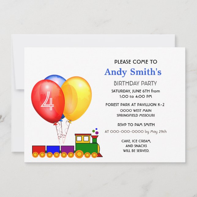 Balloons pour le 4ème anniversaire Invitation à un (Devant)