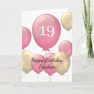 Balloons rose et or 19e carte d'anniversaire