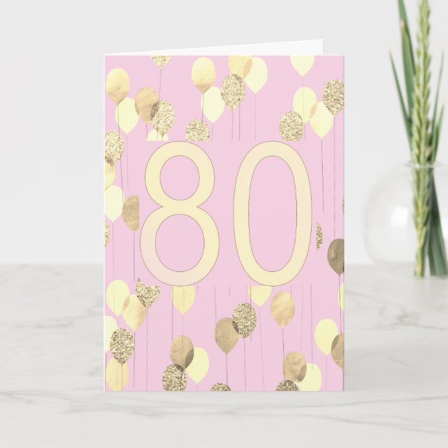 Balloons rose et or Carte d'anniversaire 80e (Devant)