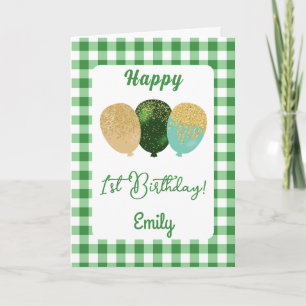 Balloons Vichy Vert Carte de Fête d'Anniversaire E