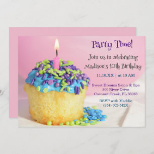 Ballot rose bleu cupcake Anniversaire Invitation