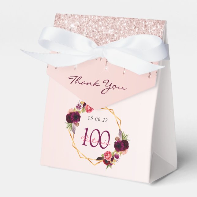 Ballotins 100e anniversaire rose or parties scintillant nom  (Verso)