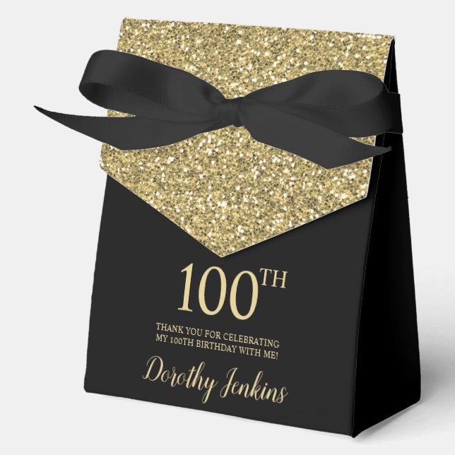 Ballotins 100th Birthday Black Gold Glitter Thank You (Recto)