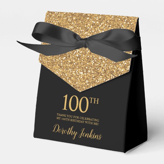 Ballotins 100th Birthday Black Gold Glitter Thank You (Verso)
