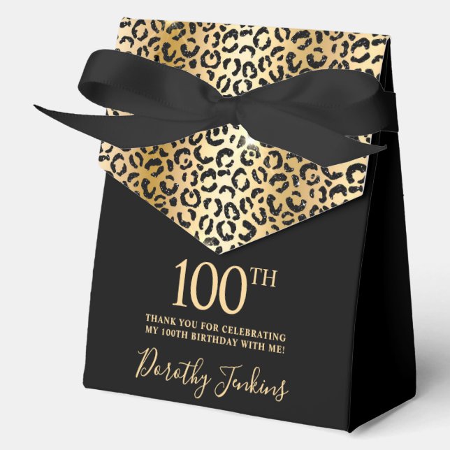 Ballotins 100th Birthday Gold Leopard Print Thank You  (Recto)