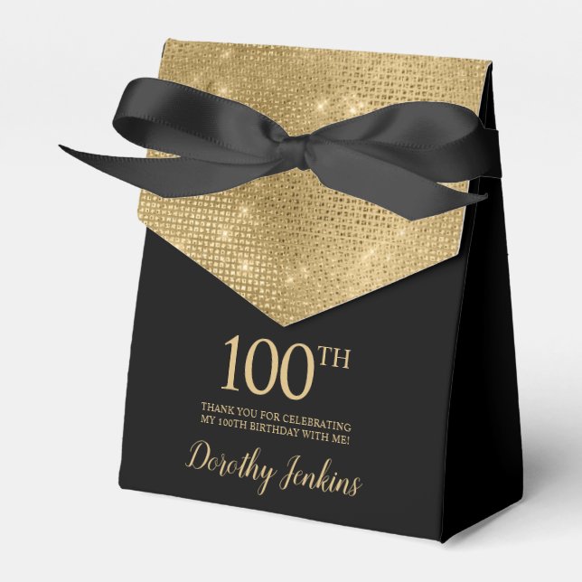 Ballotins 100th Birthday Gold Thank You Favor Box (Verso)