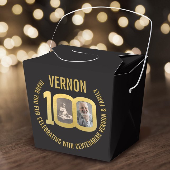 Ballotins 100th Birthday party custom photo favor black gold (Créateur téléchargé)