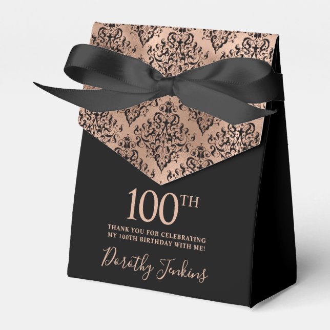 Ballotins 100th Birthday Rose Gold Damask Thank You (Verso)