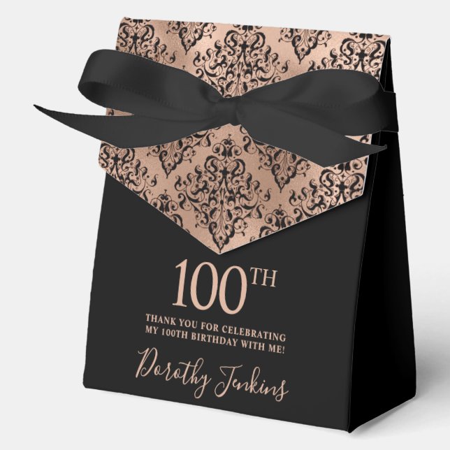 Ballotins 100th Birthday Rose Gold Damask Thank You  (Recto)