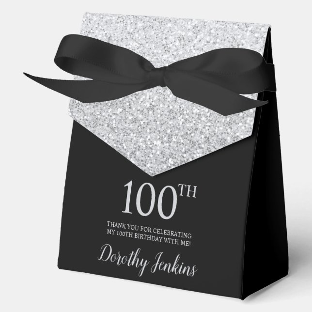 Ballotins 100th Birthday Silver Glitter Thank You (Recto)