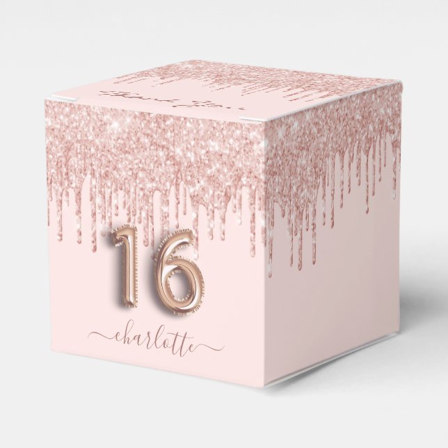 Ballotins 16e anniversaire rose rose or parties scintillant  (Verso)