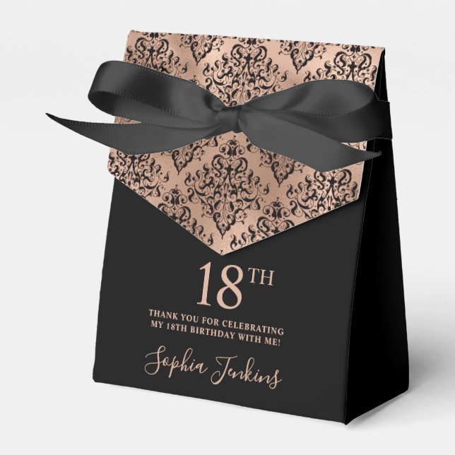 Ballotins 18th Birthday Rose Gold Damask Thank You (Verso)