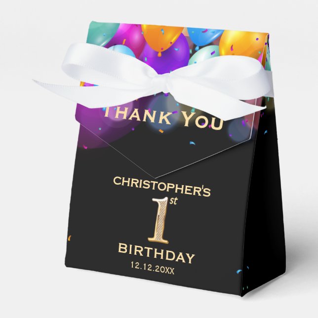 Ballotins 1ère fête d'anniversaire Ballons noirs et or (Verso)