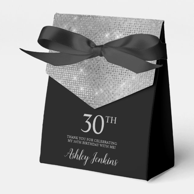Ballotins 30th Birthday Silver Thank You Favor Box (Verso)