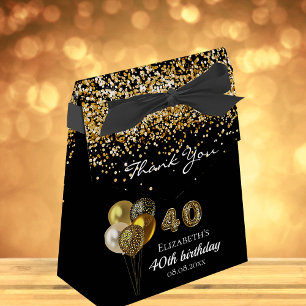 Ballotins 40th birthday black gold glitter leopard thank you