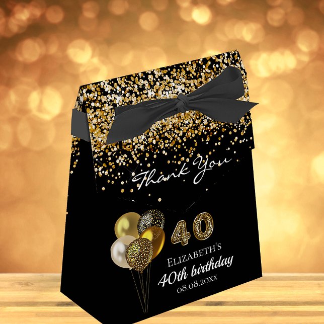 Ballotins 40th birthday black gold glitter leopard thank you (Créateur téléchargé)