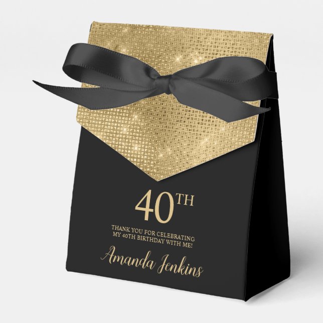Ballotins 40th Birthday Gold Thank You Favor Box (Verso)