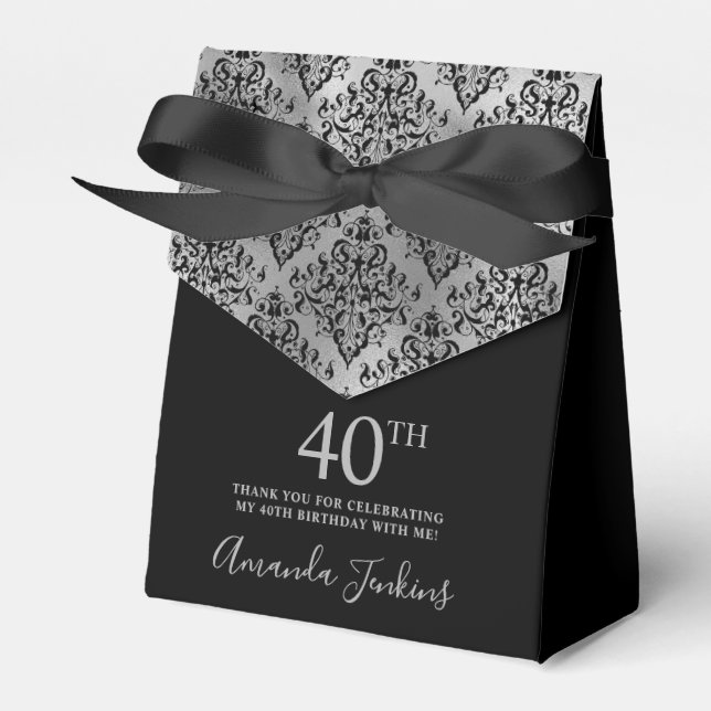 Ballotins 40th Birthday Silver Damask Thank You (Verso)