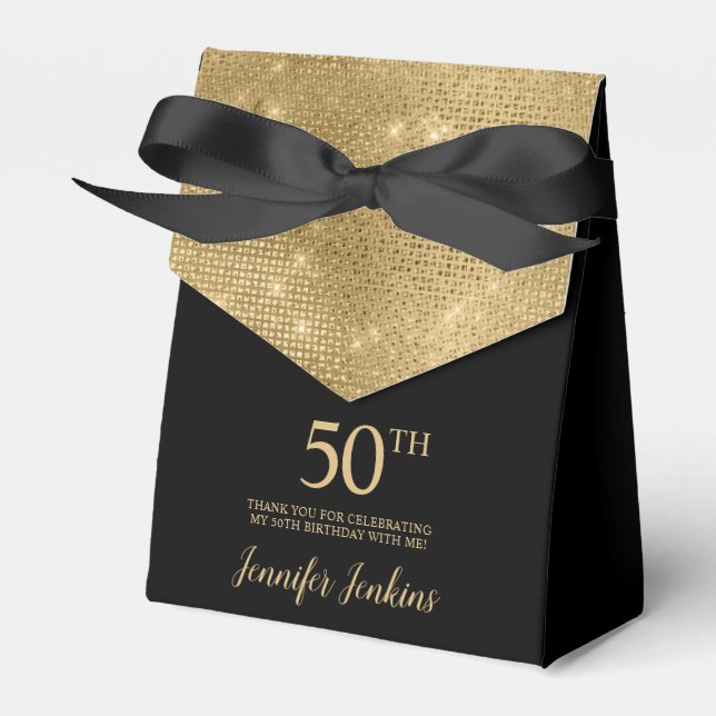 Ballotins 50th Birthday Gold Thank You Favor Box (Verso)