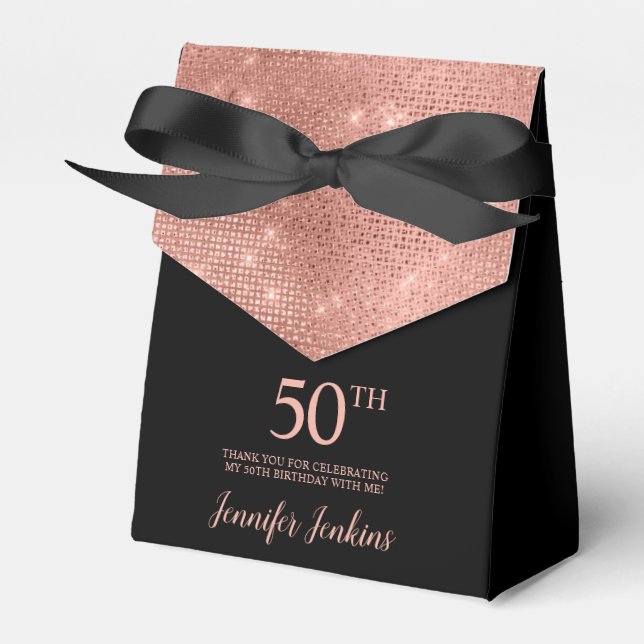 Ballotins 50th Birthday Rose Gold Thank You Favor Box (Verso)