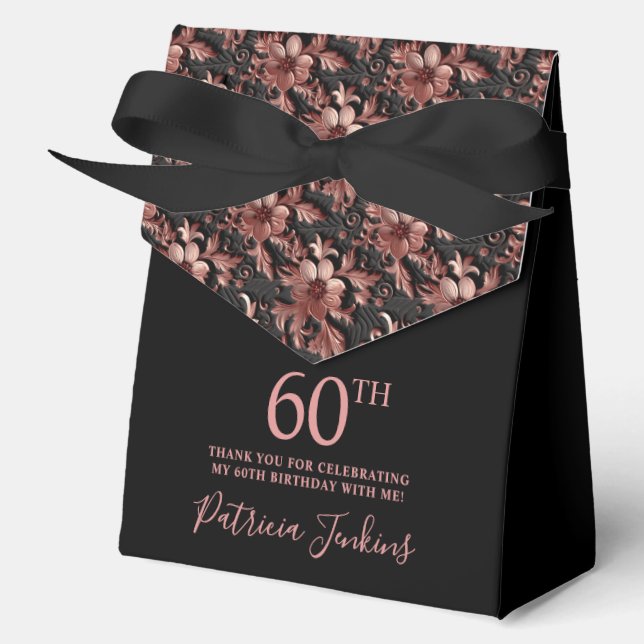 Ballotins 60th Birthday Rose Gold Floral Thank You  (Recto)