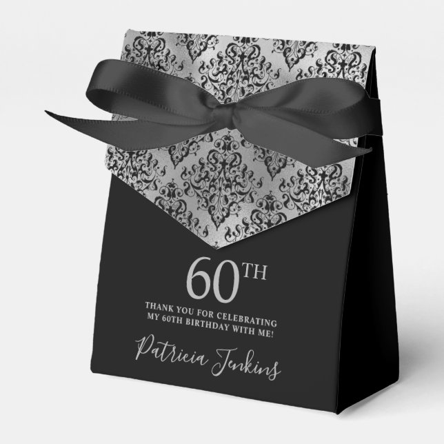 Ballotins 60th Birthday Silver Damask Thank You (Verso)