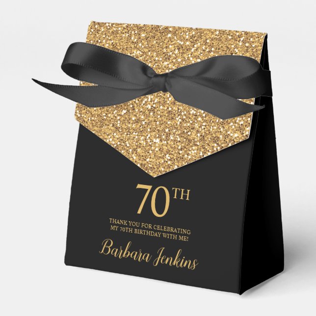 Ballotins 70th Birthday Black Gold Glitter Thank You (Verso)