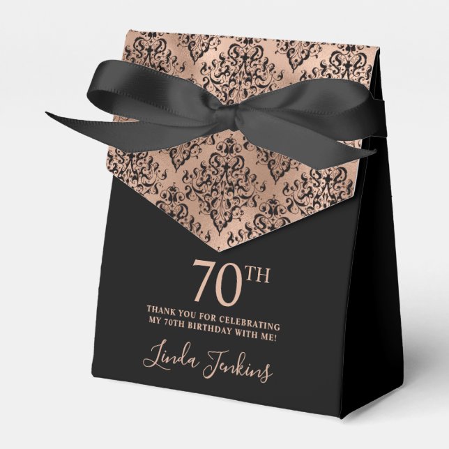 Ballotins 70th Birthday Rose Gold Damask Thank You (Verso)