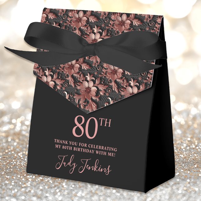 Ballotins 80th Birthday Rose Gold Floral Thank You  (Créateur téléchargé)