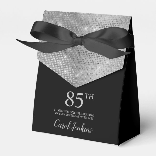 Ballotins 85th Birthday Silver Thank You Favor Box (Verso)