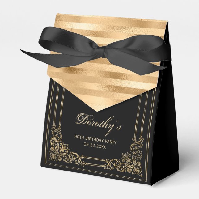 Ballotins 90e anniversaire Elegant Black Gold encadré Script (Verso)