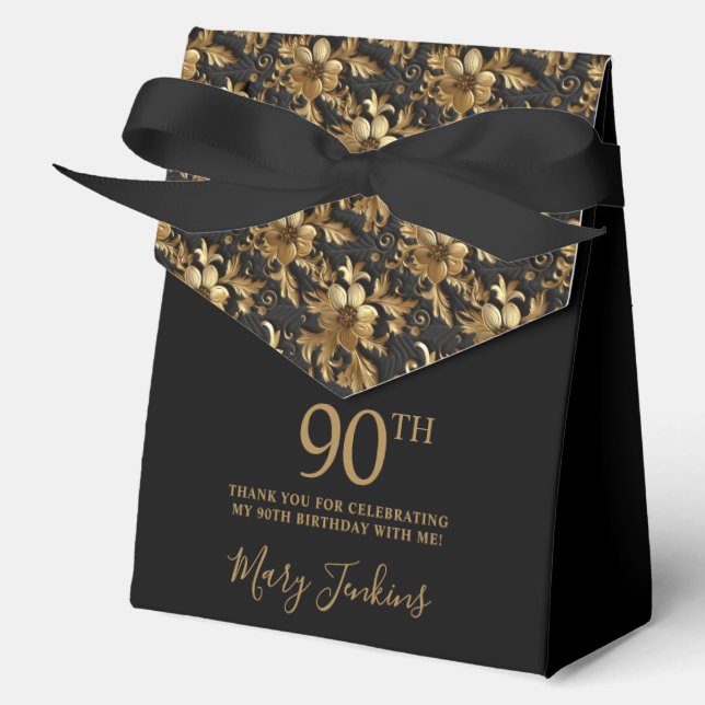 Ballotins 90th Birthday Gold Floral Thank You  (Recto)