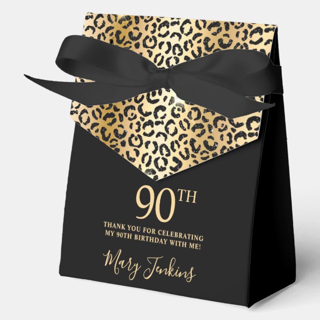 Ballotins 90th Birthday Gold Leopard Print Thank You  (Recto)