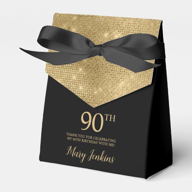 Ballotins 90th Birthday Gold Thank You Favor Box (Verso)