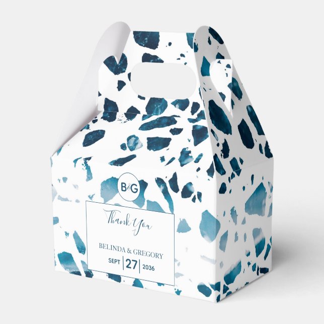 Ballotins Abstrait moderne Terrazzo Mosaic Mariage bleu (Verso)