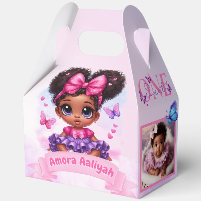 Ballotins Afro Puff Baby Girl Butterfly Photo 1er anniversai (Recto)