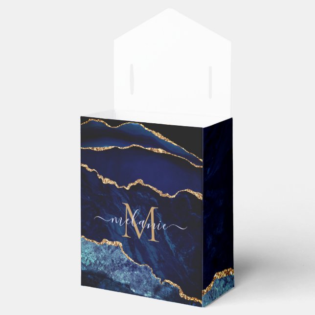 Ballotins Agate Marine Marbre Bleu Or Nom personnalisé Boîte (Ouvert)