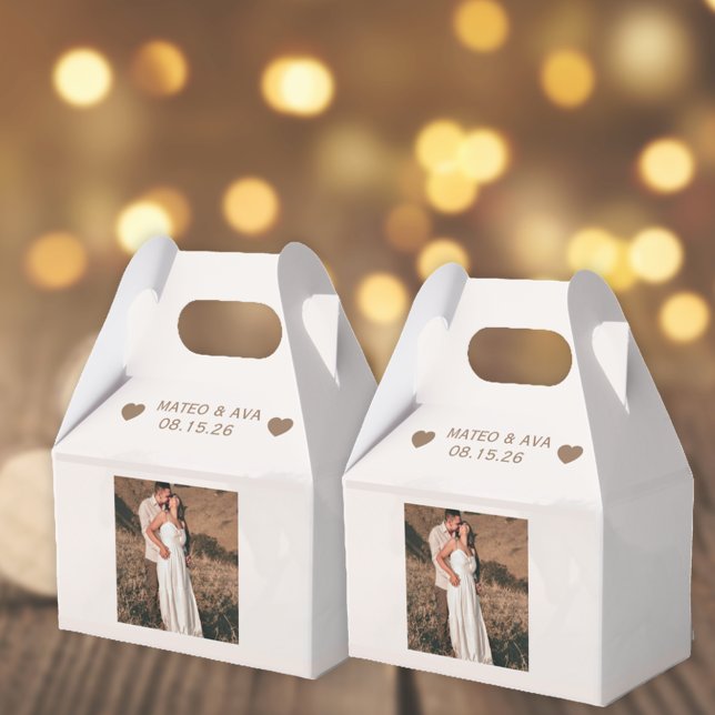 Ballotins Ajouter Photo Lumière Mariage Brown Boîte de Faveu (Custom Add Your Photo Wedding Favor Boxes (two shown))