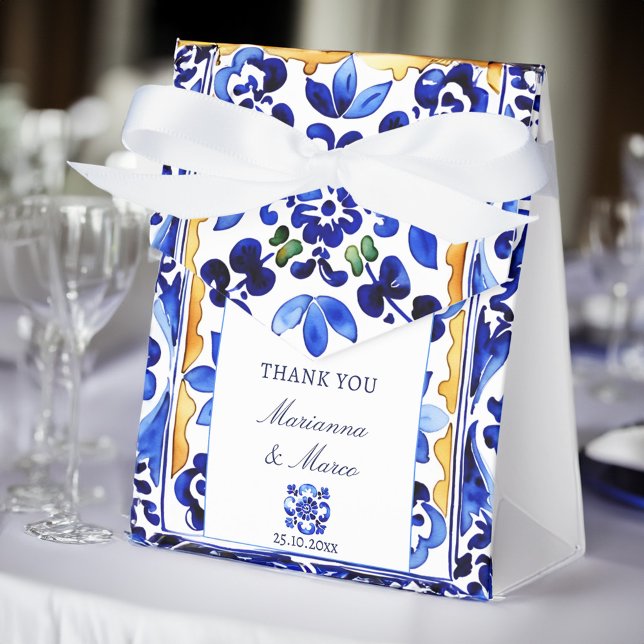 Ballotins Amalfi Vietri mariage en tuiles bleues faveurs (Amalfi Vietri blue tile wedding favors personalized Favor Box elegant favor boxes Mediterranean)